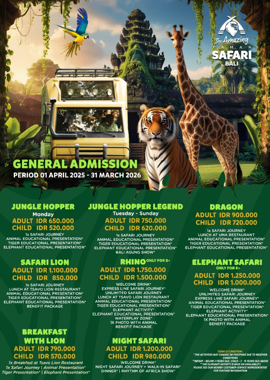 Bali Safari Jungle Hopper ticket price