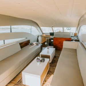 boat charter Bali to Nusa Penida luxury yacht interior