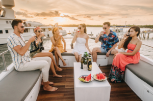 boat charter Bali to Nusa Penida luxury yacht interior