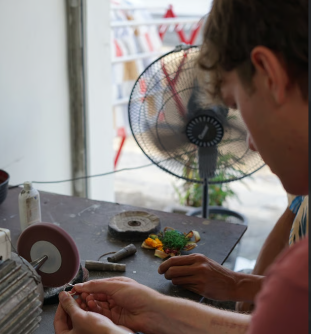 Handcrafting jewelry at our Book Silver Class in Canggu