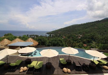 Infinity pool view when you Book The Griya Villas and Spa Amed 12