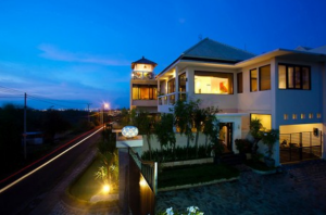 Sunset view from the rooftop when you Book Villa Sky House Bali 1