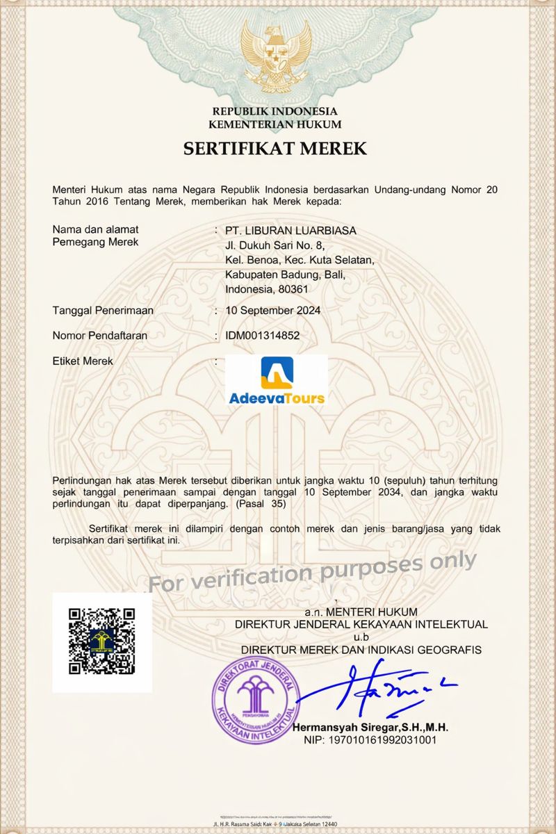 Adeeva Tours® registered trademark and licensed travel agency certificate
